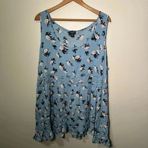 Torrid Floral Print Challis Hi-Lo Ruffle Tank Top 3X - Picture 4 of 7